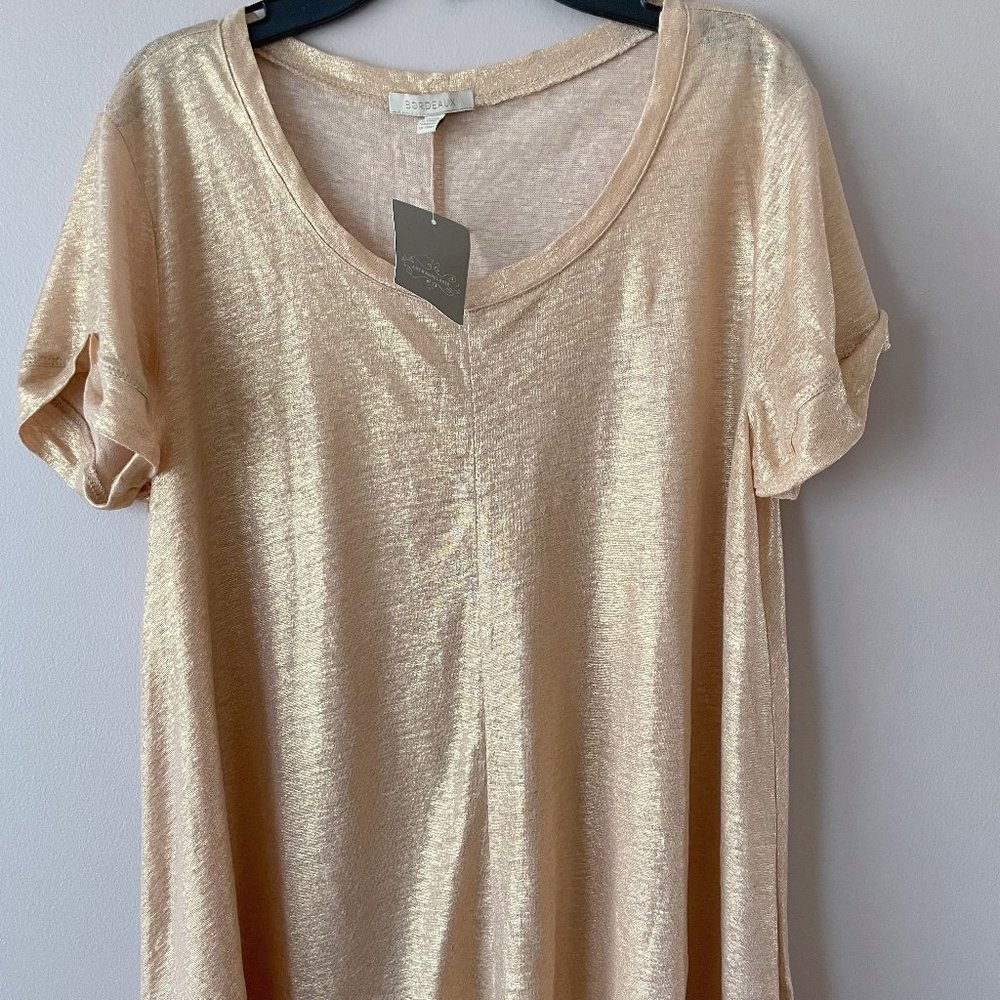 Anthropologie Glimmered Tee Gold Metallic Linen Top By Bordeaux NWT
